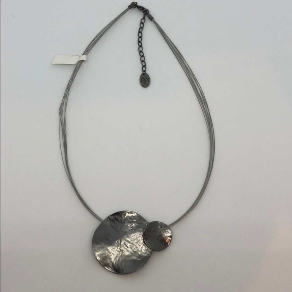 Multi Strand Silver Disk Necklace - Picture 2 of 3